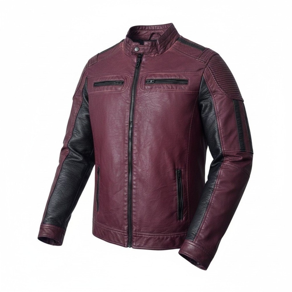 Buckle Black Mens Small Washed Faux Leather Jacket Red/Black Padded Shoulder